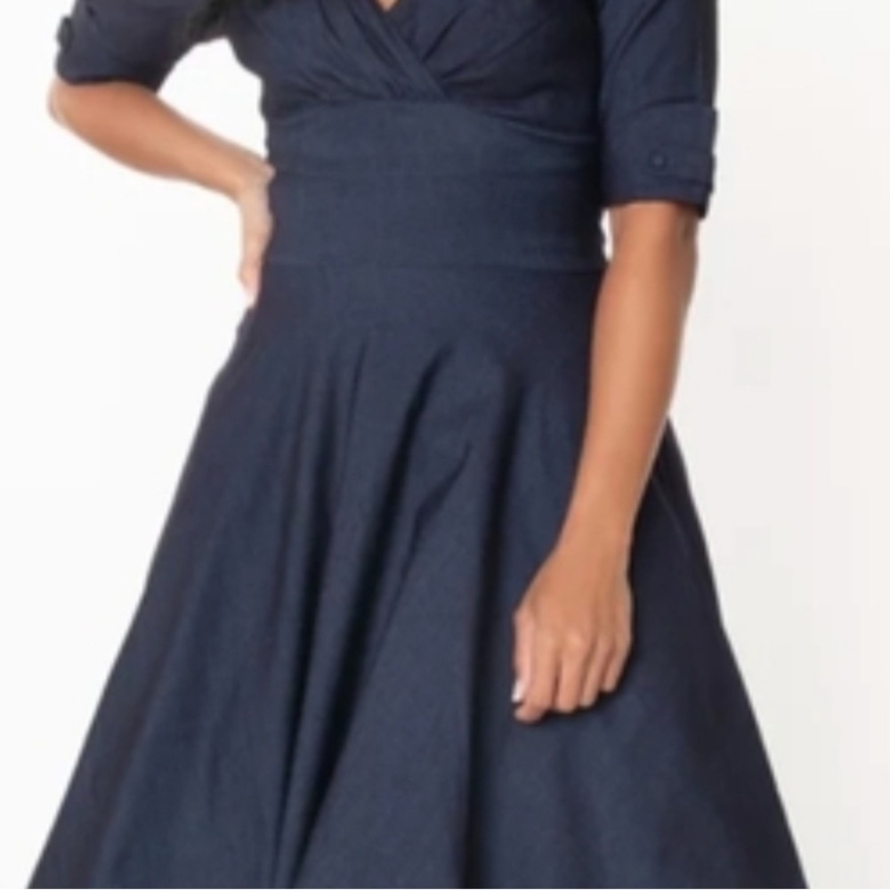 NWT Unique Vintage Delores Retro Swing Dress in dark navy denim color size 18/2X - Picture 3 of 6